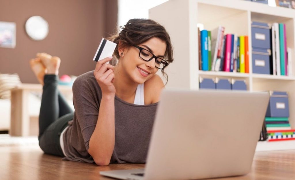 photo of a woman shopping online